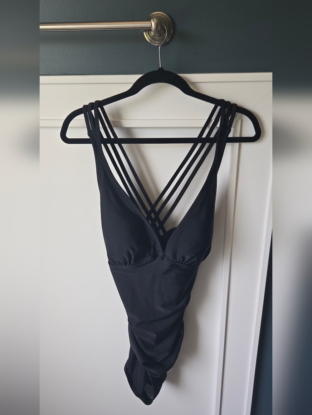 Kona Sol Target Black Strappy V-Neck Women’s One-piece Swimsuit